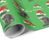 Weihnachtskatze auf Weihnachtskugel-Hintergrund Geschenkpapier (Rolleneckpunkt)