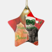 Weihnachtskatze auf Weihnachtskugel-Hintergrund Keramik Ornament (Rechts)