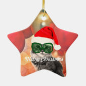 Weihnachtskatze auf Weihnachtskugel-Hintergrund Keramik Ornament (Hinten)
