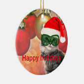 Weihnachtskatze auf Weihnachtskugel-Hintergrund Keramikornament (Rechts)