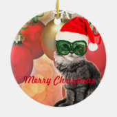 Weihnachtskatze auf Weihnachtskugel-Hintergrund Keramikornament (Hinten)
