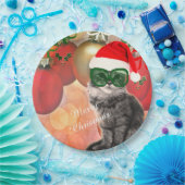 Weihnachtskatze auf Weihnachtskugel-Hintergrund Pappteller (Party)