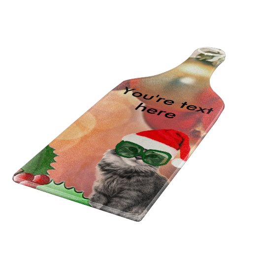 Weihnachtskatze auf Weihnachtskugel-Hintergrund Schneidebrett (Ecke)