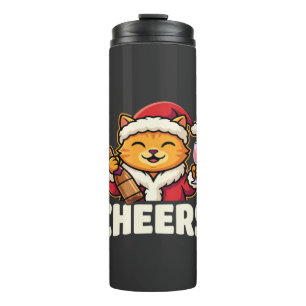 Weihnachtskatze bejubelt festliches Trinken Thermosbecher