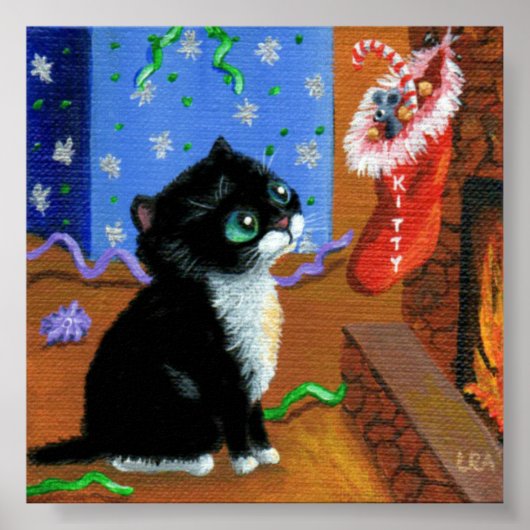 Weihnachtskatze Black Tuxedo Kitten Urlaub Poster (Vorne)
