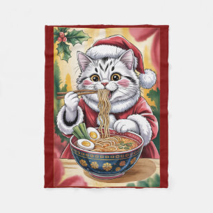 Weihnachtskatze, die Ramen isst, gemütliches Ferie Fleecedecke