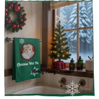 Weihnachtskatze Duschvorhang, Foto Text Anpassen Duschvorhang