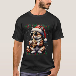 Weihnachtskatze Eating Waffles Ugly Christmas Swee T-Shirt
