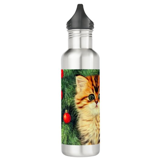 Weihnachtskatze Edelstahlflasche (Links)