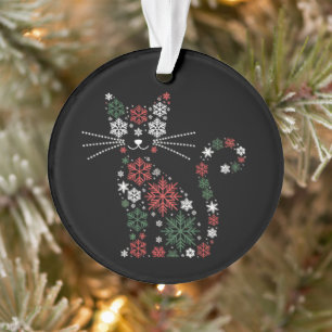 Weihnachtskatze erfand Schneeblumen Lustige Katzen Ornament