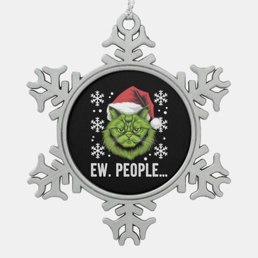Weihnachtskatze Ew People Meowy Cat Lovers Schneeflocken Zinn-Ornament (Vorderseite)