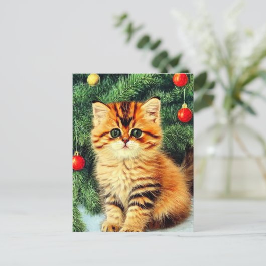 Weihnachtskatze Feiertagspostkarte (Stehend Vorderseite)