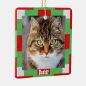Weihnachtskatze Foto Name Rot Grün Keramikornament (Rechts)