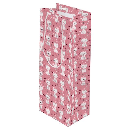 Weihnachtskatze Geschenktüte Für Weinflaschen (Vorderseite Schrägansicht)