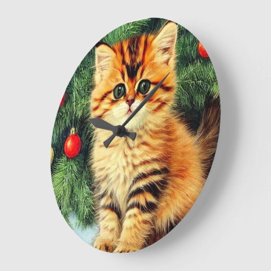 Weihnachtskatze Große Wanduhr (Winkel)