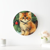 Weihnachtskatze Große Wanduhr (Zuhause)