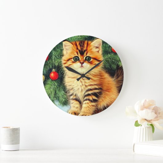 Weihnachtskatze Große Wanduhr (Zuhause)