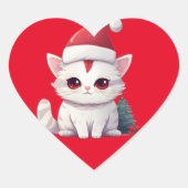 Weihnachtskatze Herz-Aufkleber (Vorderseite)