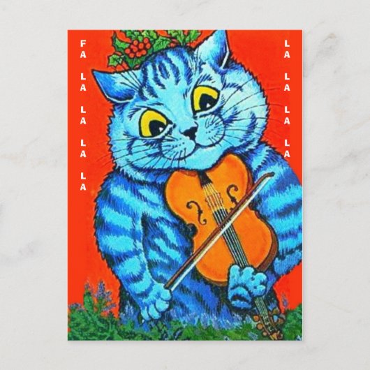Weihnachtskatze Holly & Violin Fal-La-La-La-La-La Postkarte (Vorderseite)