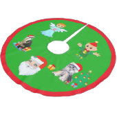 Weihnachtskatze, Hund, Engel, Elf und Weihnachtsma Polyester Weihnachtsbaumdecke (Schrägansicht)