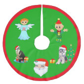 Weihnachtskatze, Hund, Engel, Elf und Weihnachtsma Polyester Weihnachtsbaumdecke (Vorderseite)