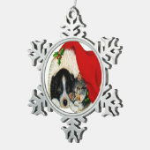 Weihnachtskatze & Hunde Schneeflocken Schneeflocken Zinn-Ornament (Rechts)