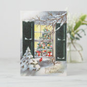 Weihnachtskatze im Fenster Feiertagskarte (Stehend Vorderseite)