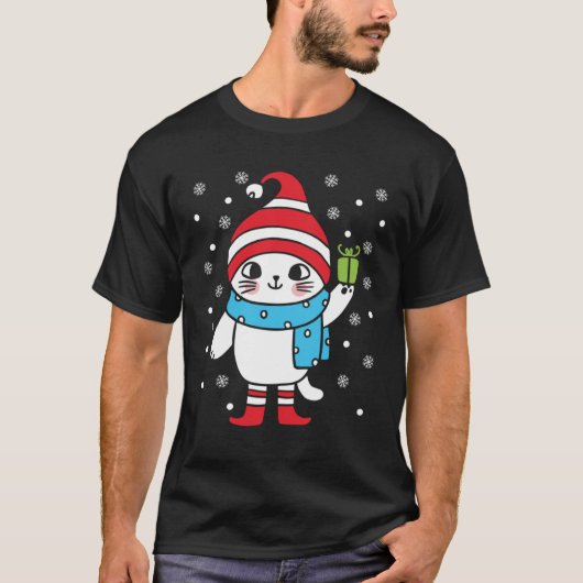 Weihnachtskatze im Hut Winter Kätzchen Xmas Ferien T-Shirt (Vorderseite)