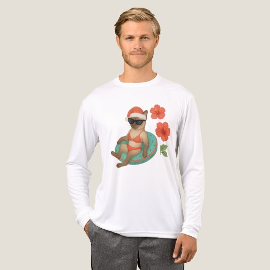 Weihnachtskatze im Juli Strand Thema Tri-Blend Shirt (Vorderseite komplett)