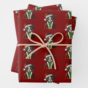 Weihnachtskatze im Mantel Pullover Hut des Weihnac Geschenkpapier Set