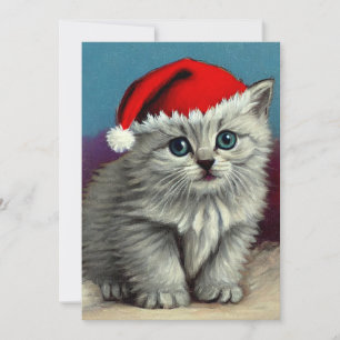 Weihnachtskatze im Nikolaushut im Vintage-Stil Feiertagskarte