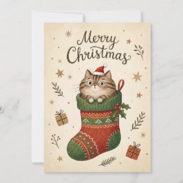 Weihnachtskatze im Strumpf Feiertagskarte