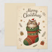Weihnachtskatze im Strumpf Feiertagskarte (Vorne/Hinten)