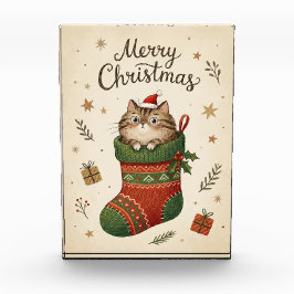 Weihnachtskatze im Strumpf Fotoblock