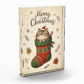 Weihnachtskatze im Strumpf Fotoblock (Links)