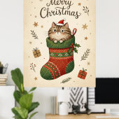 Weihnachtskatze im Strumpf Poster (Heimbüro)