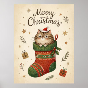 Weihnachtskatze im Strumpf Poster