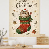 Weihnachtskatze im Strumpf Poster (Küche)