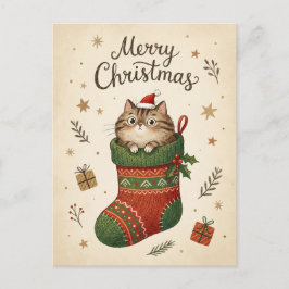Weihnachtskatze im Strumpf Postkarte