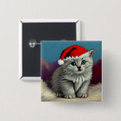 Weihnachtskatze im Weihnachtsmannmütze Button (Vorne & Hinten)