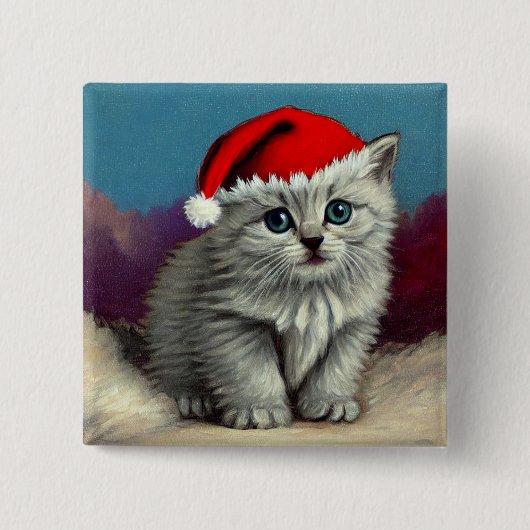 Weihnachtskatze im Weihnachtsmannmütze Button (Vorderseite)