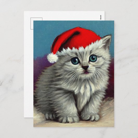 Weihnachtskatze im Weihnachtsmannmütze Feiertagspostkarte (Vorne/Hinten)
