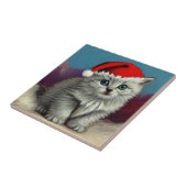Weihnachtskatze im Weihnachtsmannmütze Fliese (Seite)