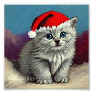 Weihnachtskatze im Weihnachtsmannmütze Fotodruck