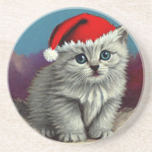 Weihnachtskatze im Weihnachtsmannmütze Getränkeuntersetzer