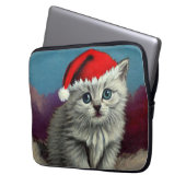 Weihnachtskatze im Weihnachtsmannmütze Laptopschutzhülle (Vorderseite Links)