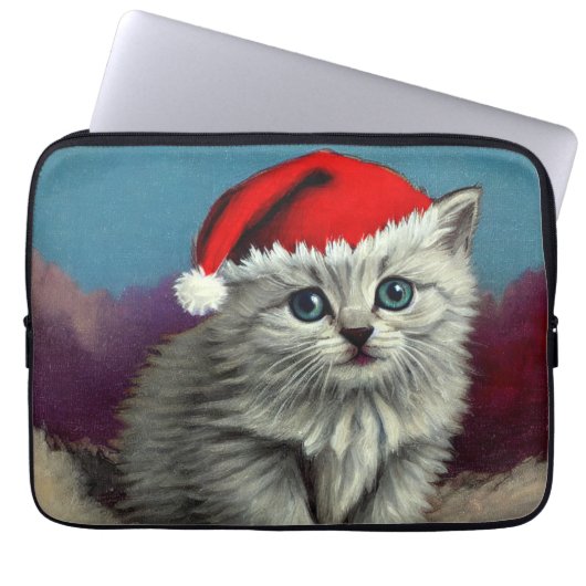 Weihnachtskatze im Weihnachtsmannmütze Laptopschutzhülle (Vorderseite)