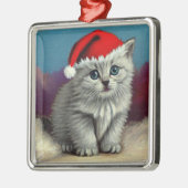 Weihnachtskatze im Weihnachtsmannmütze Ornament Aus Metall (Links)