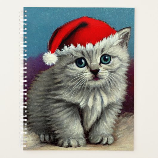 Weihnachtskatze im Weihnachtsmannmütze Planer (Vorderseite)