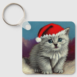 Weihnachtskatze im Weihnachtsmannmütze Schlüsselanhänger